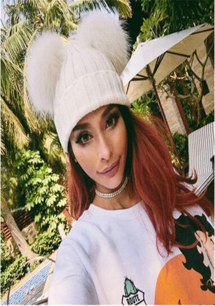 

women039s knitted hats solid double fur ball woolen hats fashion sweety ladys winter hats beanie 6 color9963617, Blue;gray