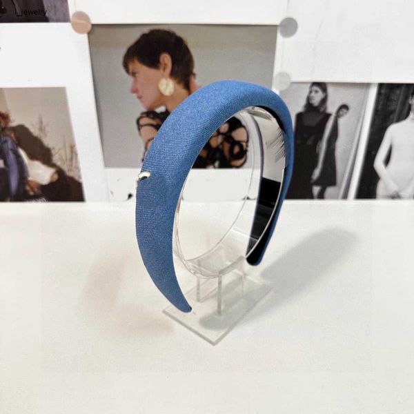 

designer women headbands shiny metal logo decoration girl headwear solid denim hair jewelry including box holiday gifts, Silver