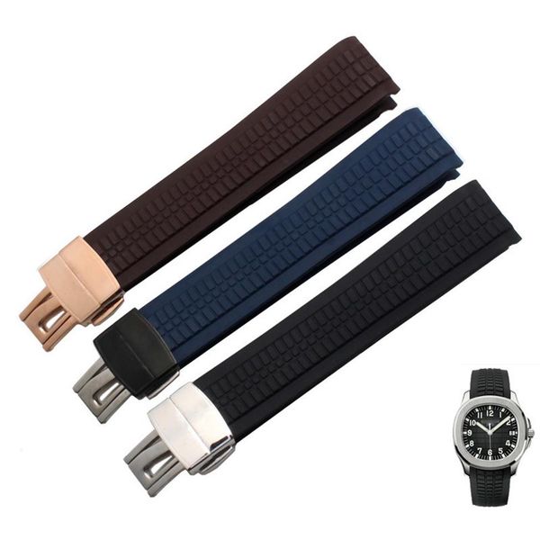 

21mm waterproof rubber silicone watch band strap fold buckle blue brown black man watchband strap for pp watch with tools2927, Black;brown