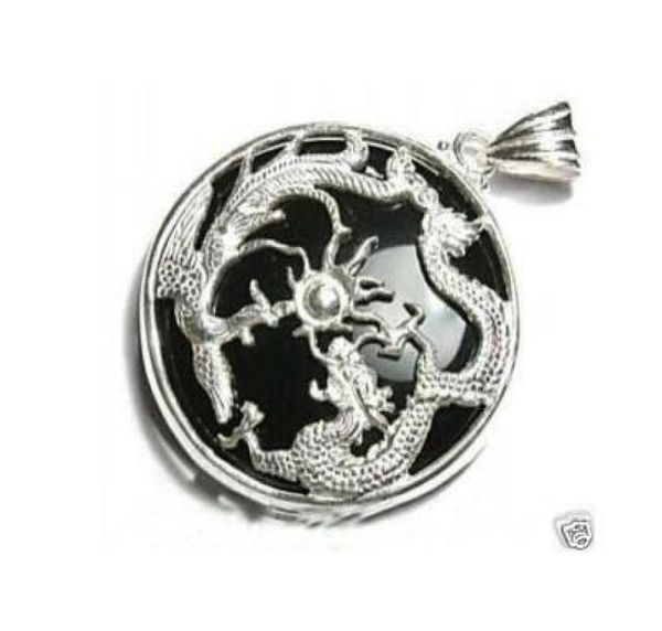 

whole exquisite black jade silver dragon pendant chain5015807