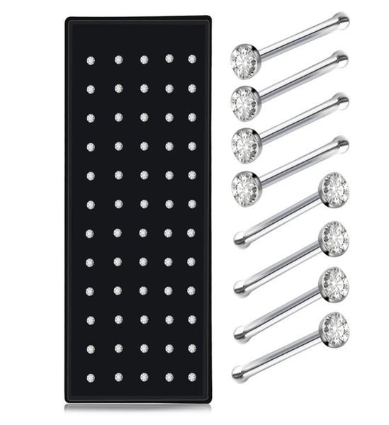 

60pcslot mixed 2mm punk rhinestone nose ring men women ladies piercing nose stud pin silver body piercing ear jewelry8755358