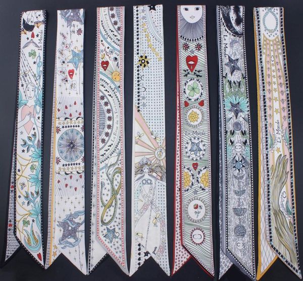 

tarot series new design skinny scarf 12 constellation print women silk scarf small handle bag ribbons female head scarveswraps8425241, Blue;gray