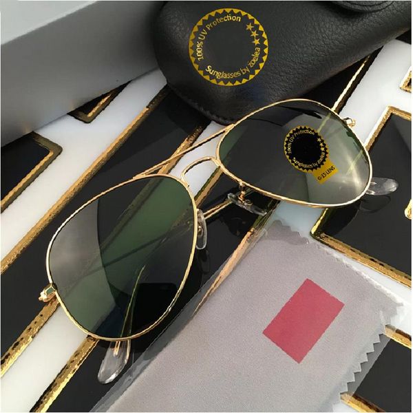 

1pcs designer brand classic pilot sunglasses fashion women sun glasses uv400 gold frame green mirror 58mm lens with box207q, White;black