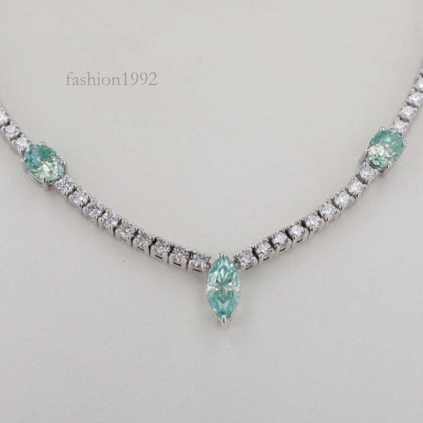 

2023 Moissanite Tennis Necklace Sterling Sier Rhodium Plated Necklaces Green Blue Moissanite Tennis Chain Trendy Design .