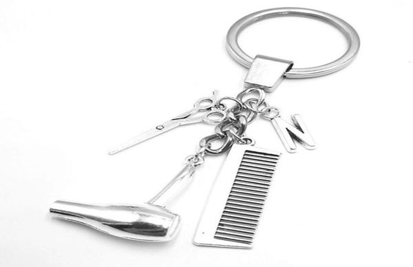 

hair stylist essential dryer scissors comb decorative keychains hairdressers gift key rings hairdryer letter keyring9227978, Silver