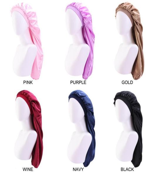 

extra large bonnet for natural hair soft long satin bonnet sleep cap bonnets double colored long cap for women night sleep hair lo5946454, Blue;gray