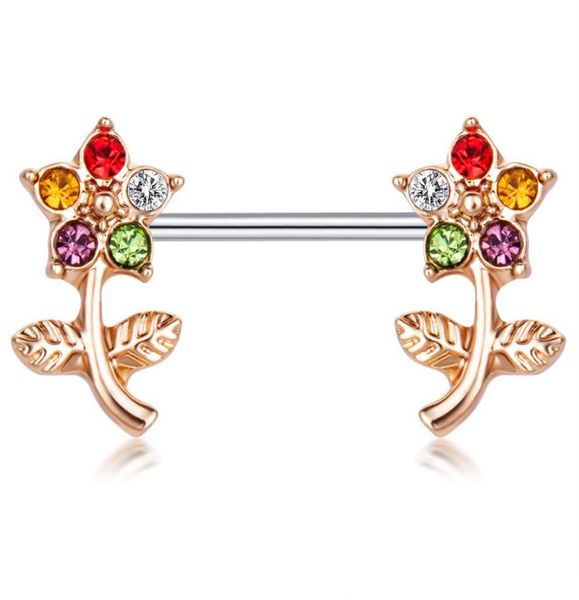 

nipple piercing cartilage whole body jewelry stainless steel doulbe flower nipple shield rings for women girls8294444, Silver