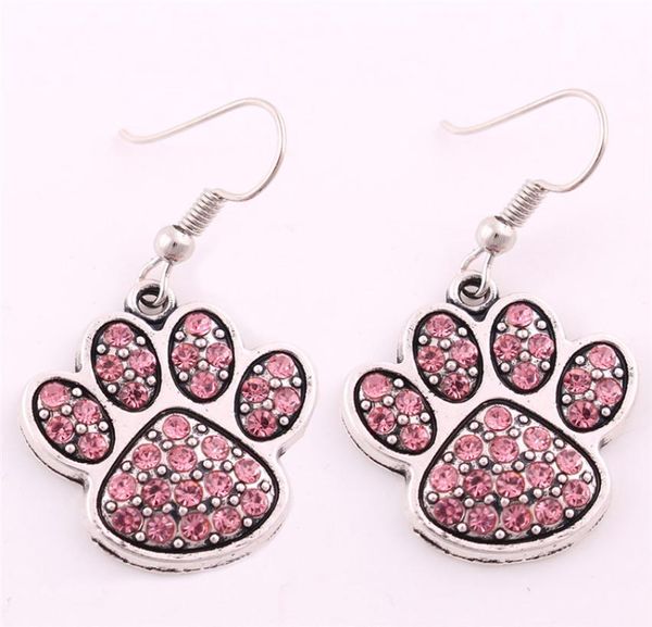 

whole women fashion earrings cat paw print shape design with sparkling crystals gift for cat lover zinc alloy drop5959641, Golden