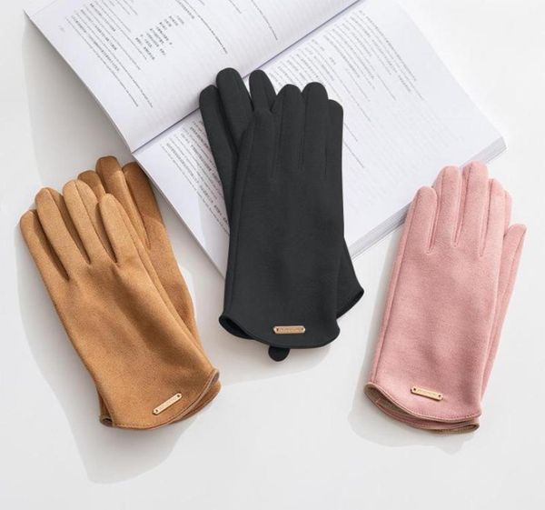

five fingers gloves women039s winter elegant warm touch screen suede full finger cycling driving mittens guantes femme5631226, Blue;gray