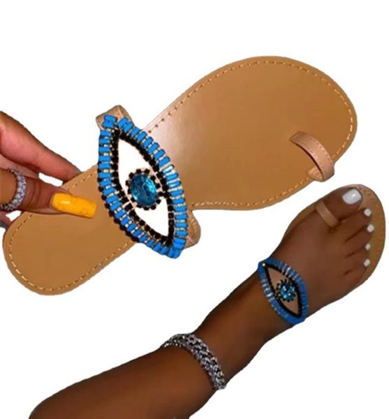 

2021 summer slippers flat feng rhinestone eye decoration all over sandals women shoes5314721, Black