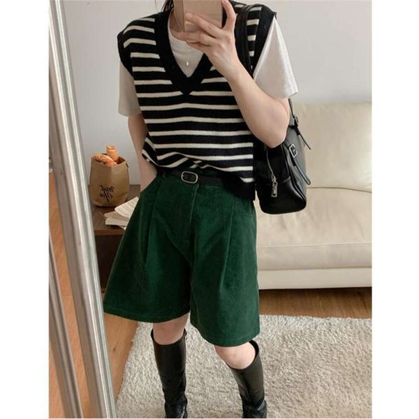 

knitted vest autumn design style v neck striped loose short, Black;white
