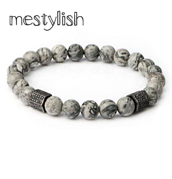 

charm bracelets mestylish luxury cubic zirconia geometric hexagon brass beads men gray onyx stone bracelet pulseira masculina7246514, Golden;silver