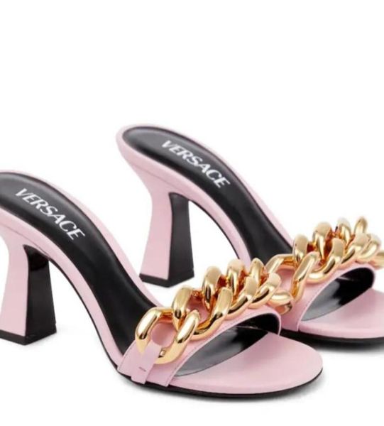 

sandals 2022 square toe leaky runway muller shoes ladies fashion chain decoration multicolor summer women slippers3329441, Black