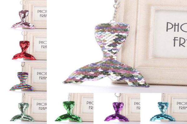 

colorful sequins mermaid tail keychain charms pendants keyring diy mermaid key holder jewelry accessories women gift 9 styles1661444, Silver