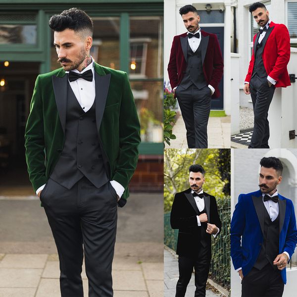 

tailor made men tuxedos winter velvet notchd lapel tuxedos jacket 3 pieces male costume party business coat, Black;gray