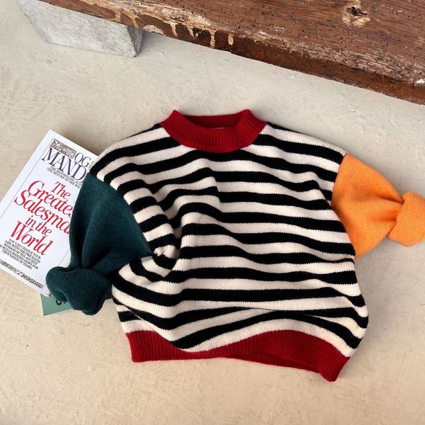 

pullover spring autumn baby girls boys casual stripe sweaters children knitting cardigan kids striped 2 7 years 230906, Blue