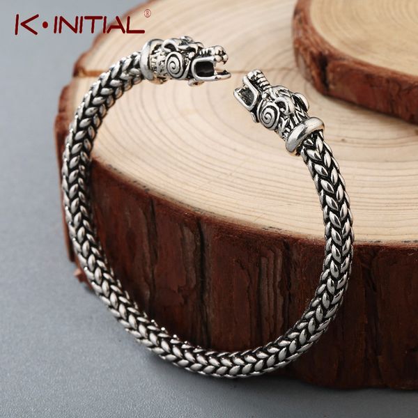 

bangle kinitial men nordic viking dragon bangle antique jewelry silver color bronze open cuff bracelet scandinavian costume accessories 2309, Black