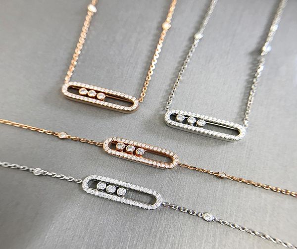 

classic design move stones sliding three diamond necklace 18k rose gold sterling silver moving stones pendant7697143
