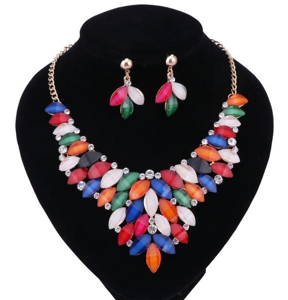 

new fashion statement resin beads crystal bohemian necklaces earring jewelry set women strain jewelry accessories8627639, Black