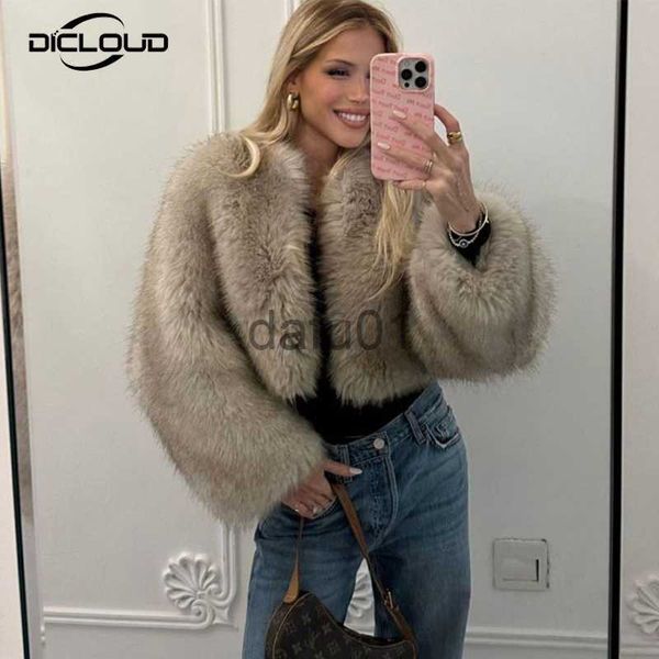 

women's fur faux fur gardient cropped faux fur coat women iconic street fashion week luxury brand winter 2023 cool girls fluffy short f, Black