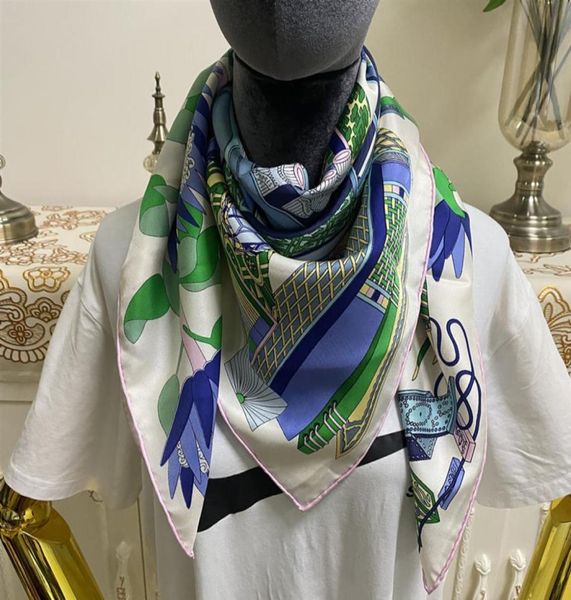 

new style women039s square scarf scarves good quality 100 twill silk material white color pint pattern size 90cm 90cm3423225, Blue;gray