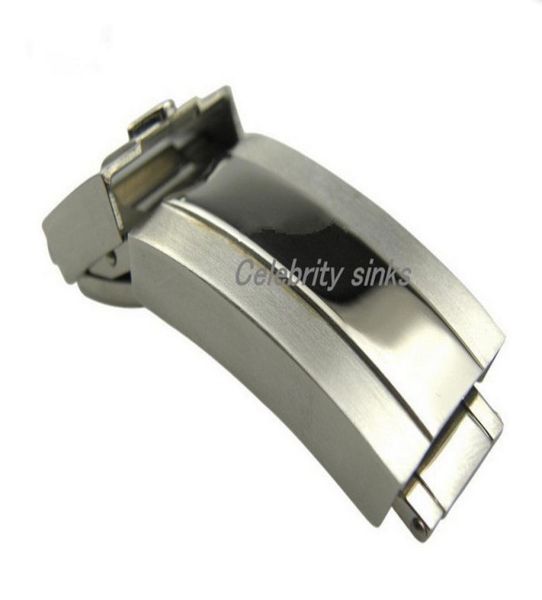 

16mm band buckle deployment clasp silver polished brushed stainless steel for rolexwatch4606061, Black;brown