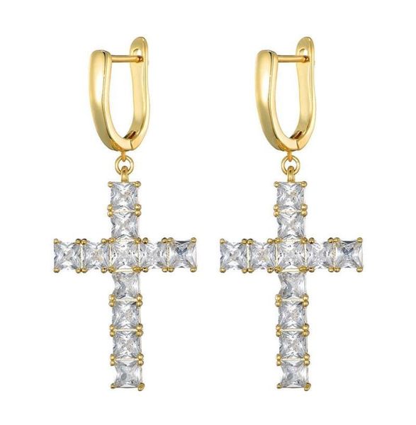 

fashion mens women earrings gold silver color ice out square cz cross earrings fashion hip hop earrings gift8771661, Golden;silver