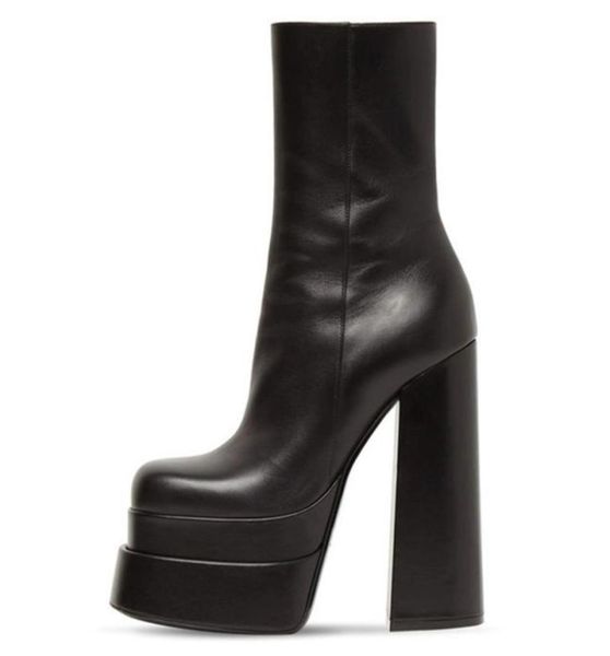 

genuine leather ankle boots for women high heel platform demonia shoeszipper side chelsea winter 2110224543557, Black