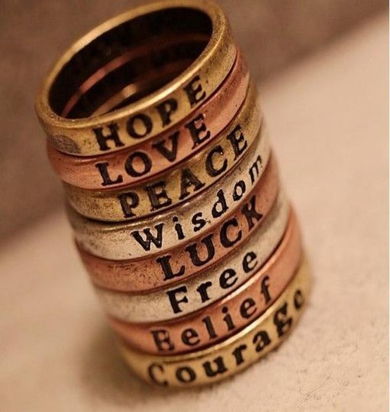 

2012 fashion jewelry punk letter peace belief love hope luck finger rings prom gift4581385, Silver