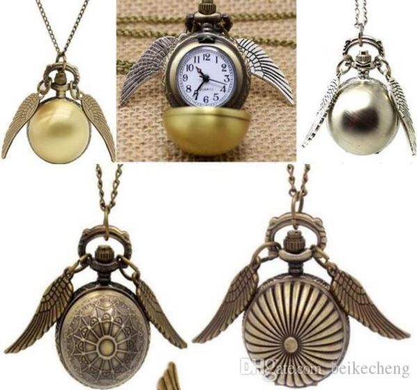 

bronze pocket watch antique bronze wing ball pendant necklace chain fashion jewelry2728180, Slivery;golden