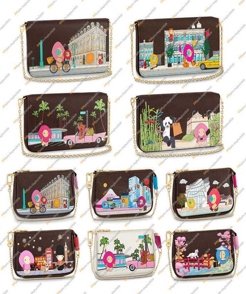 

2022 christmas fashion designer mini pochette accessoires chain bag wallet purse high a quality silk screen handbag key pouch m8177724618, Red;black
