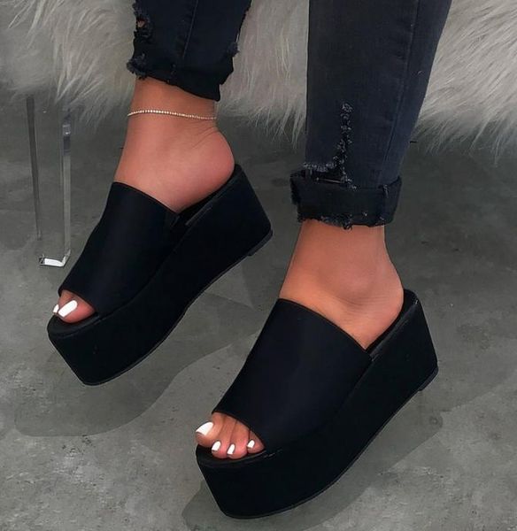 

women wedges slippers summer casual platform slides ladies peep toe outdoor beach thick bottom slipper shoes 2020 fashion2567474, Black