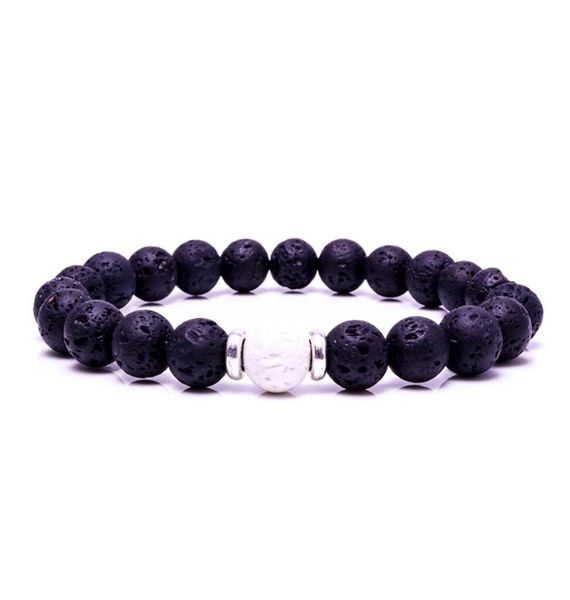 

8mm natural stone black lava rock white bracelet essential oil perfume diffuser bracelet7731094