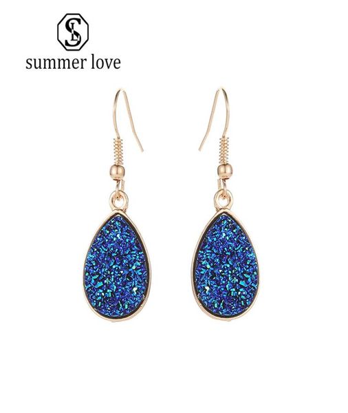 

new arrival pink green white blue resin druzy stone dangle earring for women girls gold hook earring fashion jewelry gift6753835, Silver