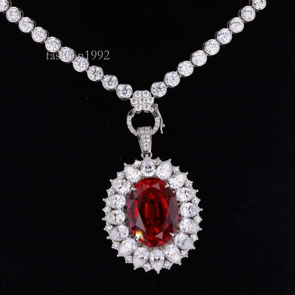 

Customize Round Brilliant Cut 3.5Mm Moissanite Tennis Necklace 9K Gold With Removable Lab Grown Emerald Ruby Sapphire Pendant