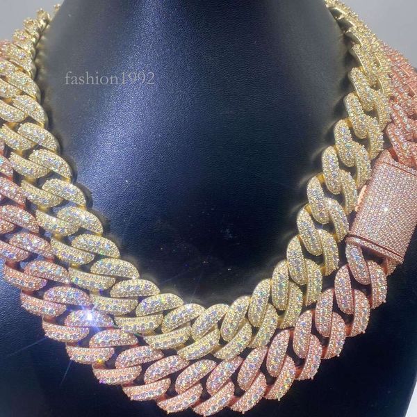 

18Mm 20Mm Sier Men 3 Row Moissanite Hip Hop Cuban Chain Necklace