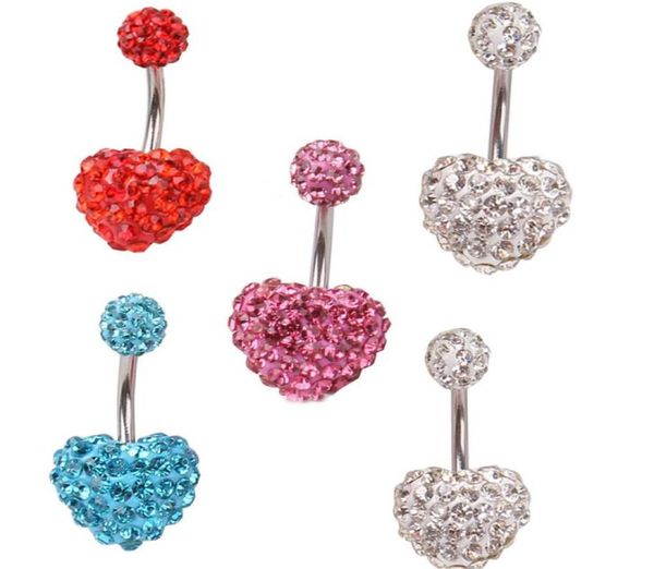 

316 stainless steel navel ring belly dance body jewelry piercing crystal double peach heart navel bell button rings5532507, Silver