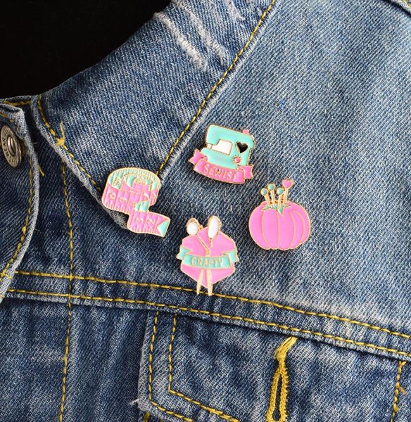 

4pcsset pink pins tape measure sewing machine scissors clew brooch denim jacket pin badge fashion jewelry gift for friends3528005, Gray