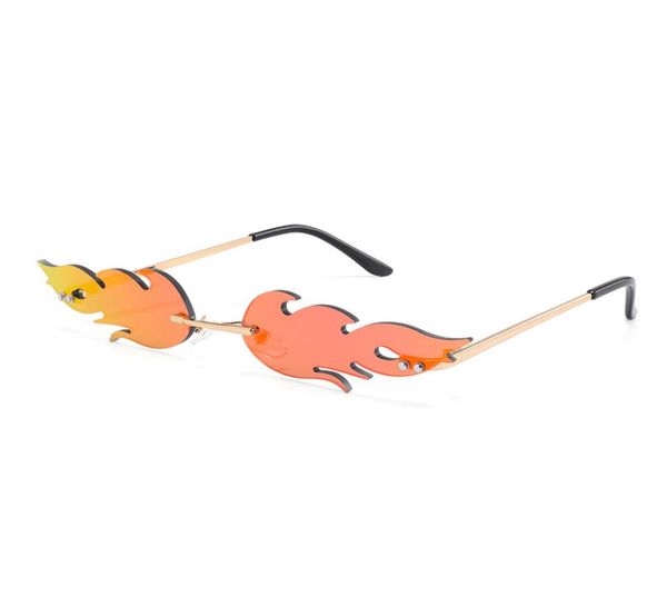 

luxury fashion fire flame sunglasses women rimless wave sun glasses metal shades for vintage women mirror eyewear uv4007662165, White;black