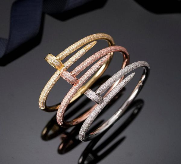 

fashion nail bracelets women 18k gold plated love bangle bracelet full diamond bracelet jewelry for lover a023072357, White