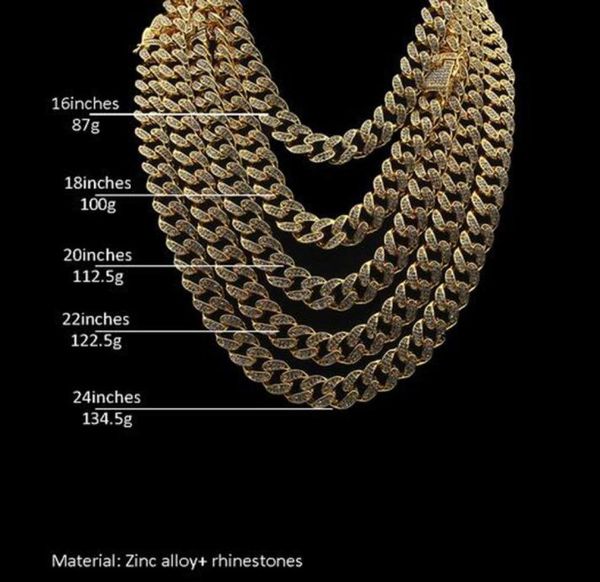 

men039s iced out chain hip hop necklace jewelry full crystal rhinestone gold miami cuban link chains 8inch 16inch 18inch 20inch4717054, Silver