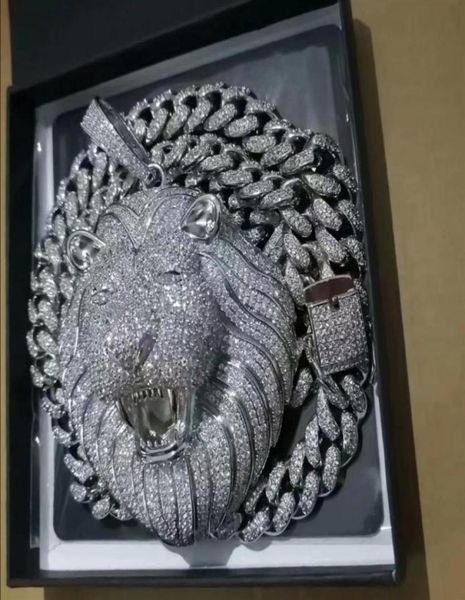 

iced out pendant cuban link chain big pendants mens jewelry hip hop luxury designer necklace bling diamond lion animal rapper dj a5405654, Silver
