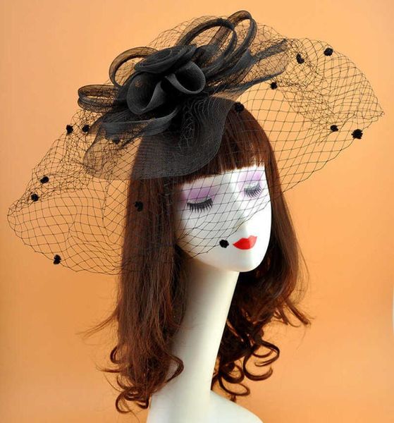

mesh floral fascinator retro style hair jewelry oversize netted dots fascinator hats3608473, Golden;white