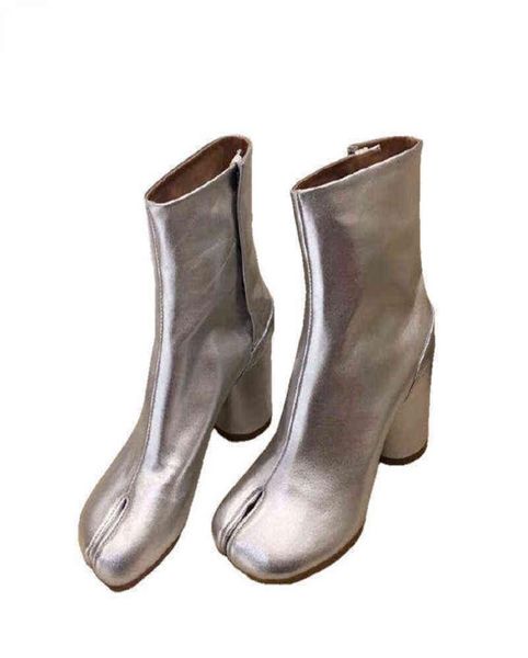 

dress shoes women split toe high heels tabi boot woman ankle leather brand design mm6 round heel lady 2206229556569, Black