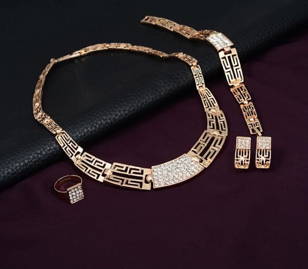 

gold plated rhinestone jewelry sets vintage hollow necklace bracelet ring earrings for women wedding party jewellery gifts6761783, Black