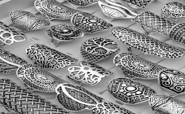 

women bohemian vintage carved flower silver plated jewelry rings for women gift party size 17mm to 21mm mix style2067658