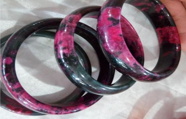

chinese beautiful natural green red peach blossom jadeite jade bangle bracelet handmade fine inner diameter 5660mm2901054, Black