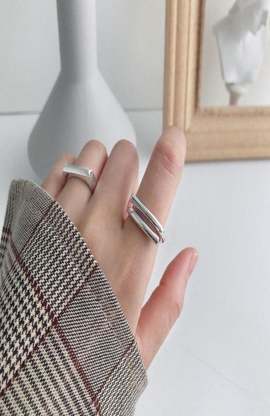 

925 sterling silver smooth geometric open finger ring temperament gold color ring for women jewelry gift whole sr7319202673