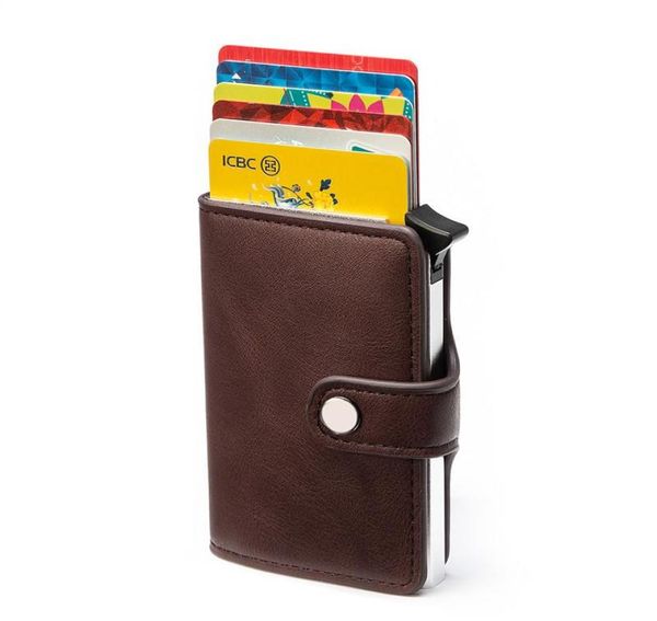 

wallets bisi goro 2021 hasp pu leather casual card holder protector smart wallet metal rfid aluminum box slim men women case8136806, Red;black