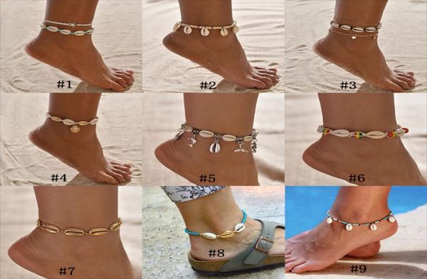 

bohemian sea shell anklet for women seed beads chains dolphin turtle pendant charm summer beach barefoot ankle bracelet on leg boh3476850, Red;blue